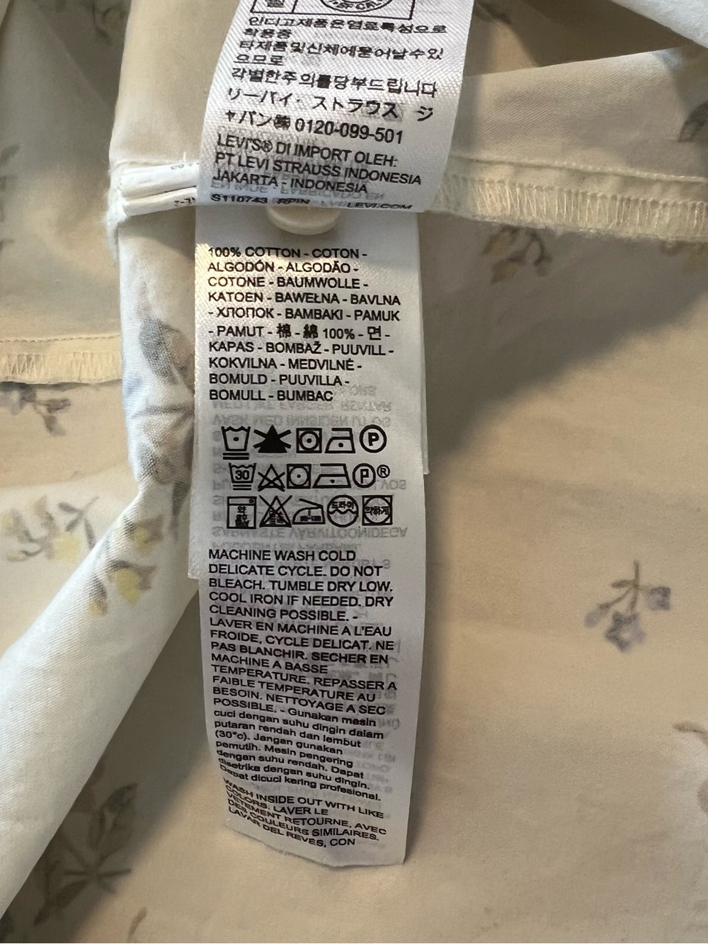 Levi's Cream Sundress Midi Cotton Blue Yellow Floral Print Garden Summer Pockets - Picture 8 of 9